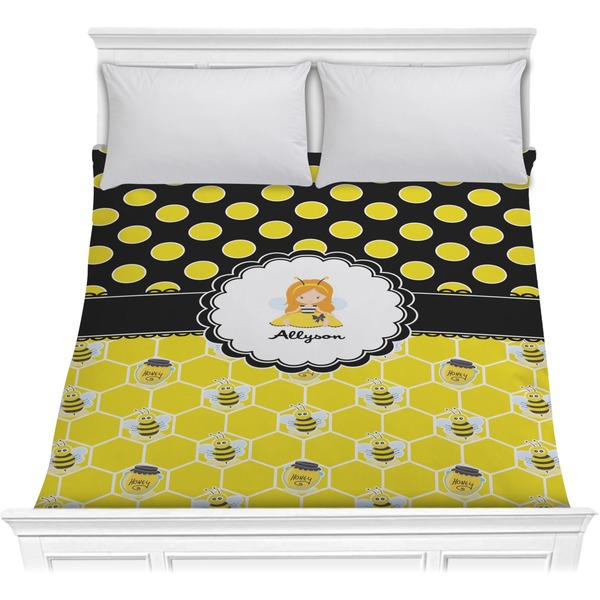 Custom Honeycomb, Bees & Polka Dots Comforter - Full / Queen (Personalized)