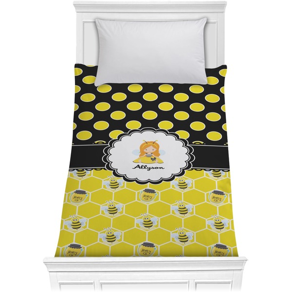 Custom Honeycomb, Bees & Polka Dots Comforter - Twin (Personalized)