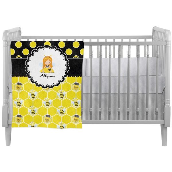 Custom Honeycomb, Bees & Polka Dots Crib Comforter / Quilt (Personalized)