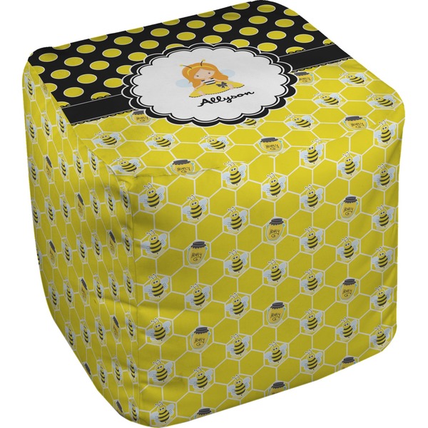 Custom Honeycomb, Bees & Polka Dots Cube Pouf Ottoman (Personalized)