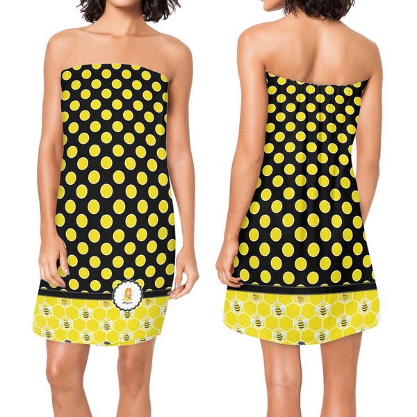 Honeycomb, Bees & Polka Dots Custom Bath Wrap - Front & Back View