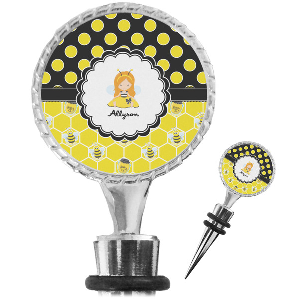 Custom Honeycomb, Bees & Polka Dots Wine Bottle Stopper (Personalized)