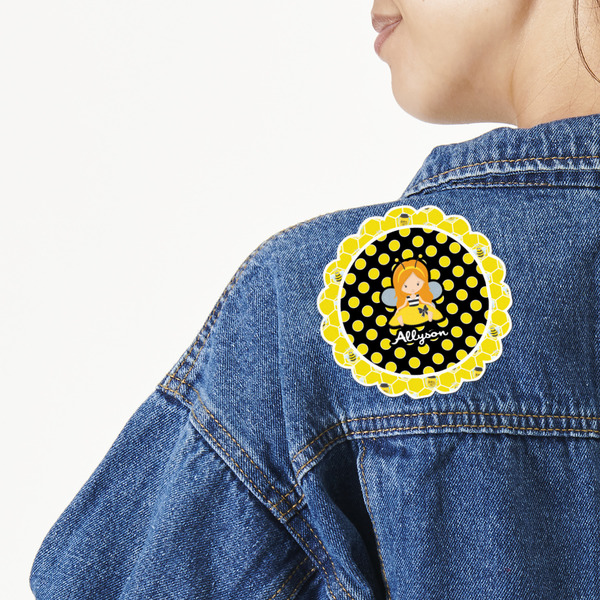 Custom Honeycomb, Bees & Polka Dots Twill Iron On Patch - Custom Shape - Large (Personalized)