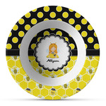 Honeycomb, Bees & Polka Dots Plastic Bowl - Microwave Safe - Composite Polymer (Personalized)