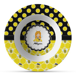 Honeycomb, Bees & Polka Dots Plastic Bowl - Microwave Safe - Composite Polymer (Personalized)