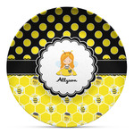 Honeycomb, Bees & Polka Dots Microwave Safe Plastic Plate - Composite Polymer (Personalized)