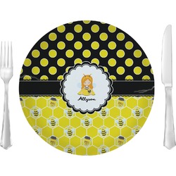 Honeycomb, Bees & Polka Dots 10" Glass Lunch / Dinner Plates - Single or Set (Personalized)
