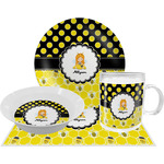 Honeycomb, Bees & Polka Dots Dinner Set - Single 4 Pc Setting w/ Name or Text