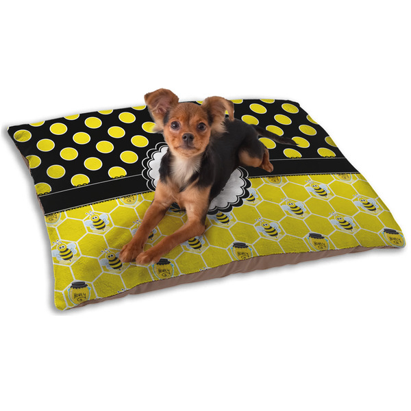 Custom Honeycomb, Bees & Polka Dots Dog Bed - Small w/ Name or Text