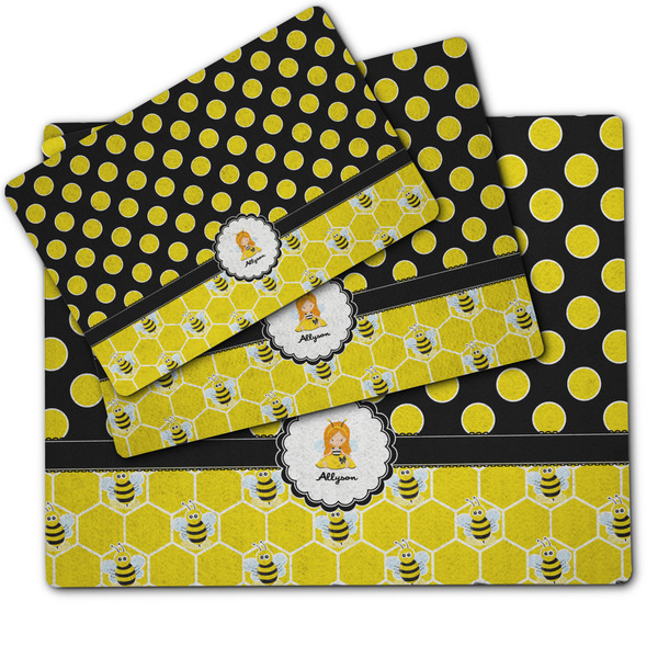 Honeycomb, Bees & Polka Dots Dog Food Mat - MAIN (sm, med, lrg)