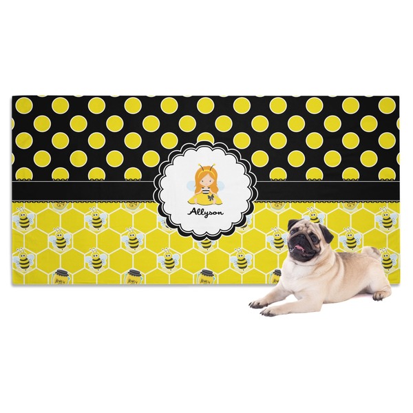 Custom Honeycomb, Bees & Polka Dots Dog Towel (Personalized)