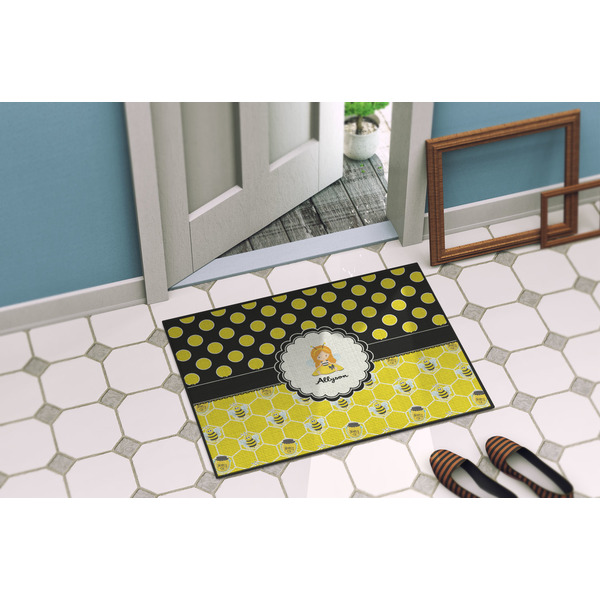 Honeycomb, Bees & Polka Dots Door Mat Lifestyle