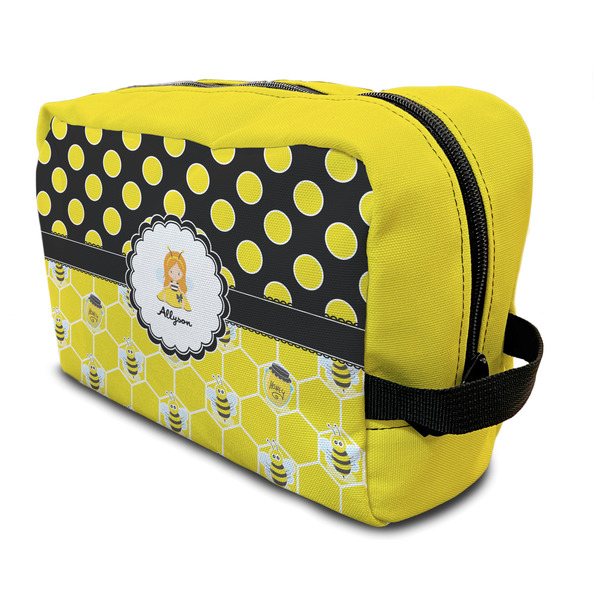 Custom Honeycomb, Bees & Polka Dots Toiletry Bag / Dopp Kit (Personalized)