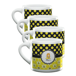 Honeycomb, Bees & Polka Dots Double Shot Espresso Cups - Set of 4 (Personalized)