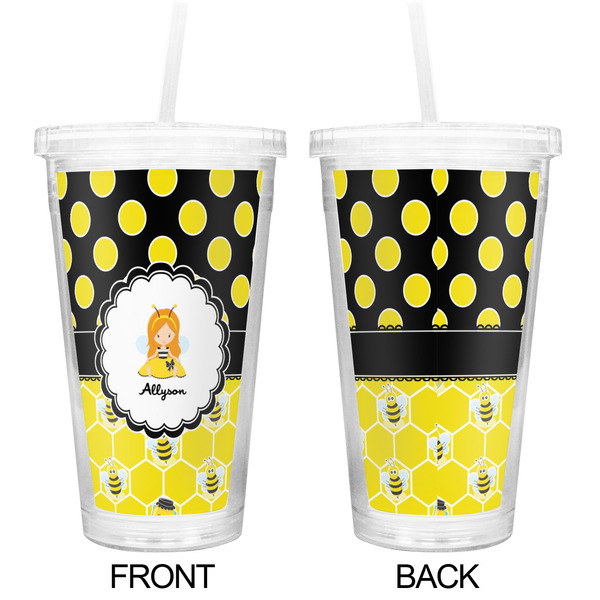 Honeycomb, Bees & Polka Dots Double Wall Tumbler with Straw - Approval