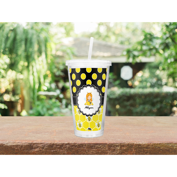 Honeycomb, Bees & Polka Dots Double Wall Tumbler with Straw Lifestyle