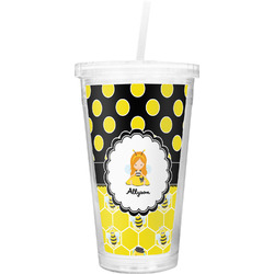 Honeycomb, Bees & Polka Dots Double Wall Tumbler with Straw (Personalized)