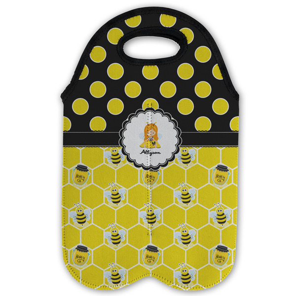 Honeycomb, Bees & Polka Dots Double Wine Tote - Flat (new)