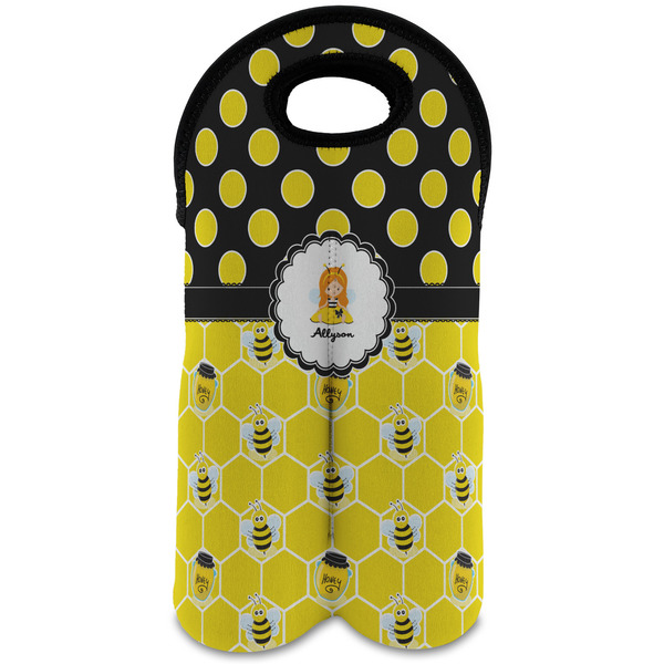 Custom Honeycomb, Bees & Polka Dots Wine Tote Bag (2 Bottles) (Personalized)