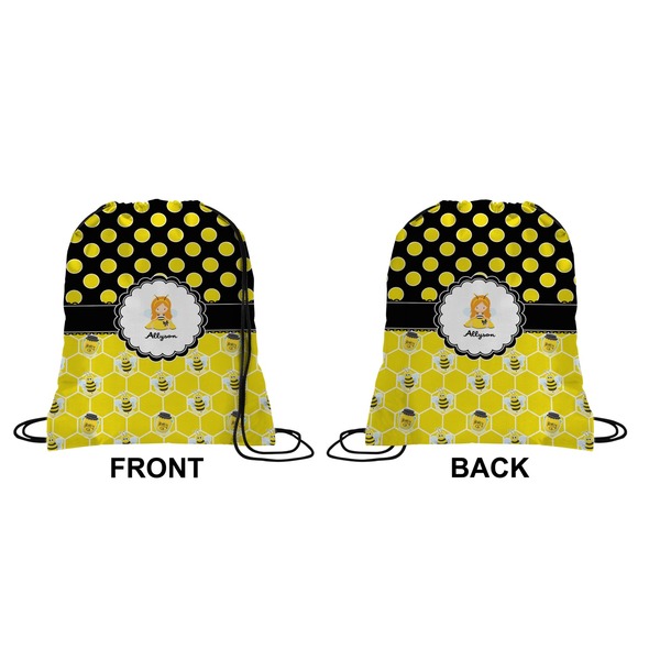 Honeycomb, Bees & Polka Dots Drawstring Backpack Front & Back Small