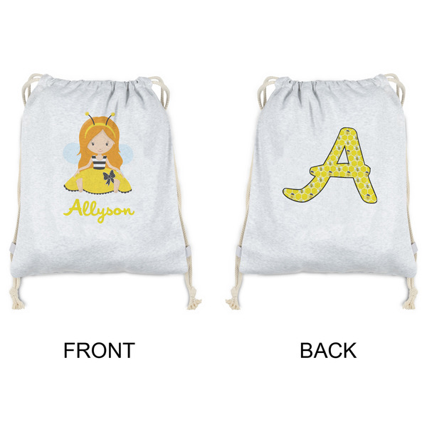 Honeycomb, Bees & Polka Dots Drawstring Backpacks - Sweatshirt Fleece - Double Sided - APPROVAL