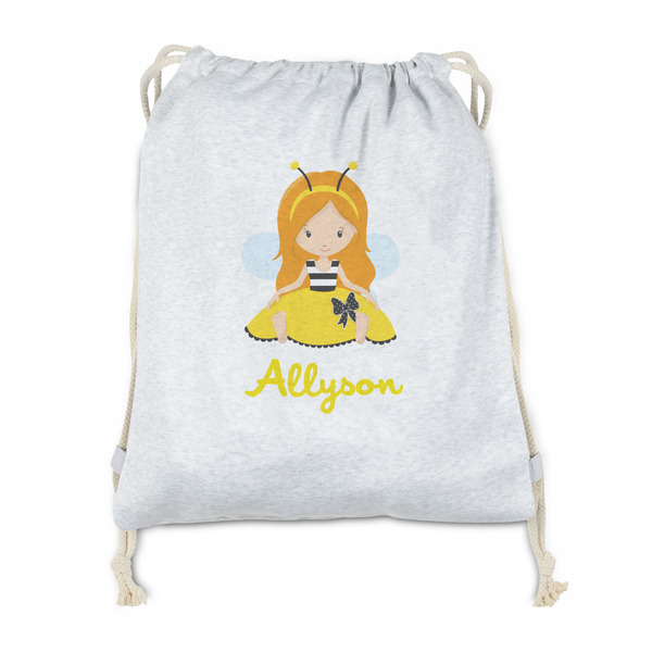 Custom Honeycomb, Bees & Polka Dots Drawstring Backpack - Sweatshirt Fleece - Double Sided (Personalized)