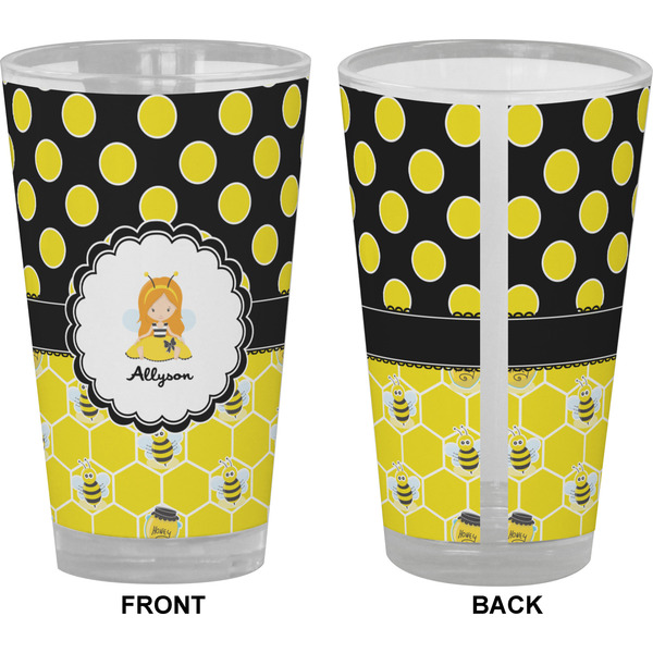 Honeycomb, Bees & Polka Dots Pint Glass - Full Color - Front & Back Views