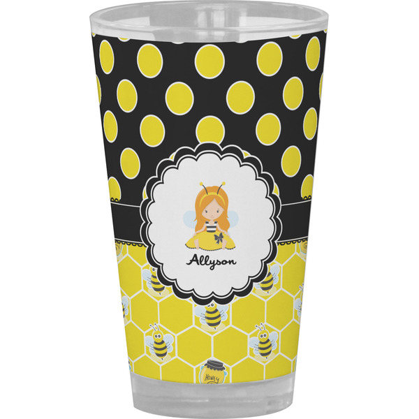 Custom Honeycomb, Bees & Polka Dots Pint Glass - Full Color (Personalized)