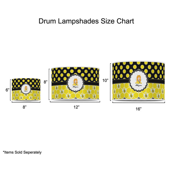 Honeycomb, Bees & Polka Dots Drum Lampshades - Sizing Chart