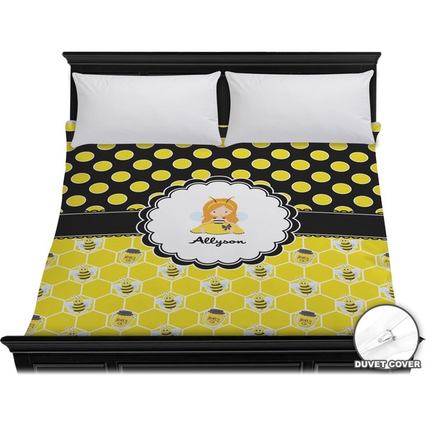 Custom Honeycomb, Bees & Polka Dots Duvet Cover - King (Personalized)