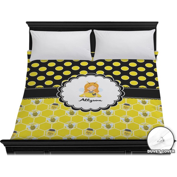 Custom Honeycomb, Bees & Polka Dots Duvet Cover - King (Personalized)