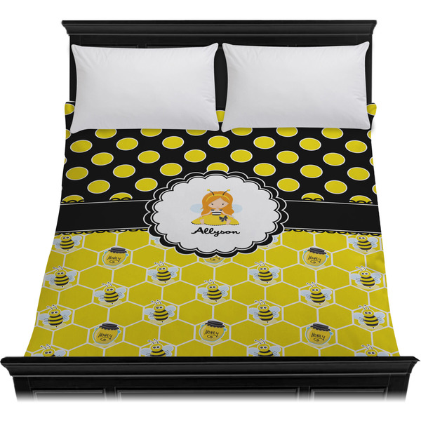 Honeycomb, Bees & Polka Dots Duvet Cover - Queen - On Bed - No Prop
