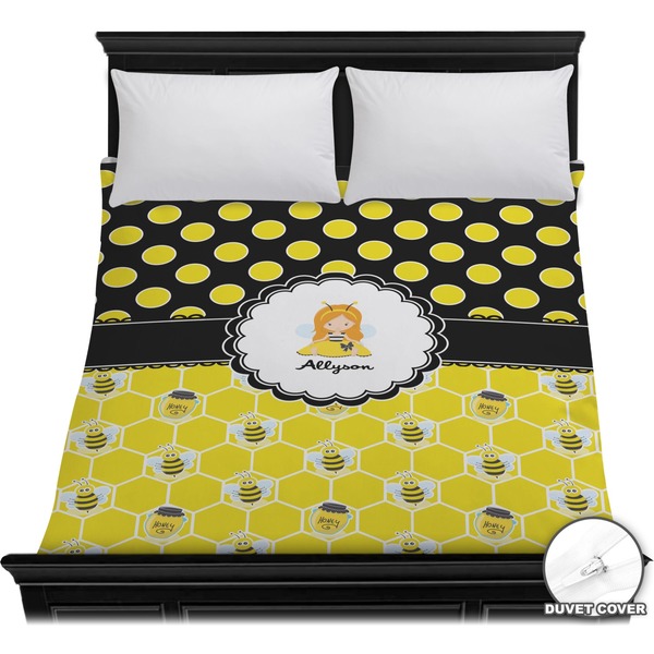 Custom Honeycomb, Bees & Polka Dots Duvet Cover - Full / Queen (Personalized)