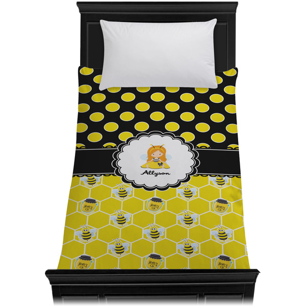 Honeycomb, Bees & Polka Dots Duvet Cover - Twin XL - On Bed - No Prop
