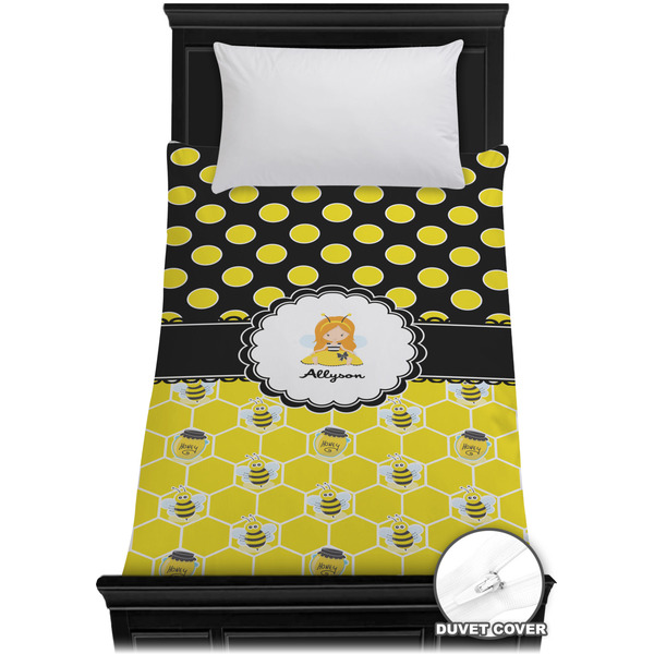 Custom Honeycomb, Bees & Polka Dots Duvet Cover - Twin XL (Personalized)