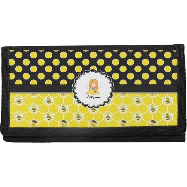 Custom Honeycomb, Bees & Polka Dots Canvas Checkbook Cover (Personalized)