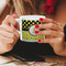 Honeycomb, Bees & Polka Dots Espresso Cup - 6oz (Double Shot) LIFESTYLE (Woman hands cropped)