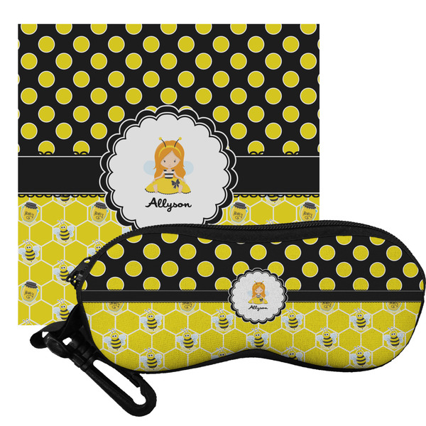 Custom Honeycomb, Bees & Polka Dots Eyeglass Case & Cloth (Personalized)