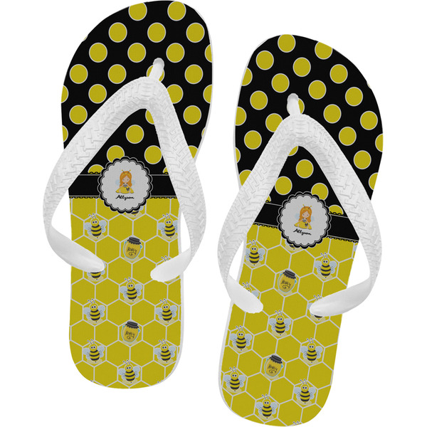 Custom Honeycomb, Bees & Polka Dots Flip Flops (Personalized)