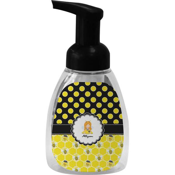 Custom Honeycomb, Bees & Polka Dots Foam Soap Bottle - Black (Personalized)