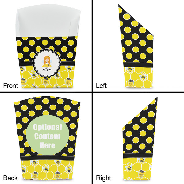 Honeycomb, Bees & Polka Dots French Fry Favor Box - Front & Back View