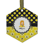 Honeycomb, Bees & Polka Dots Flat Glass Ornament - Hexagon w/ Name or Text