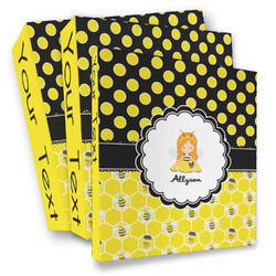 Honeycomb, Bees & Polka Dots 3 Ring Binder - Full Wrap (Personalized)