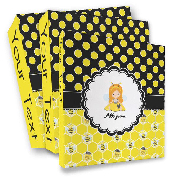 Custom Honeycomb, Bees & Polka Dots 3 Ring Binder - Full Wrap (Personalized)