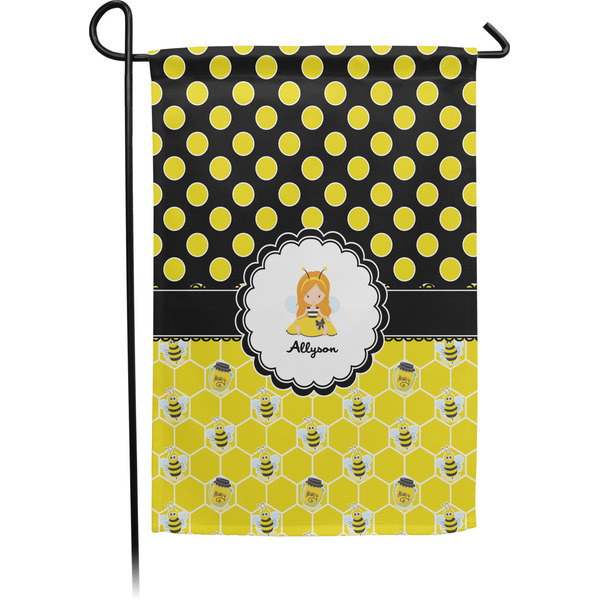 Custom Honeycomb, Bees & Polka Dots Small Garden Flag - Single Sided w/ Name or Text
