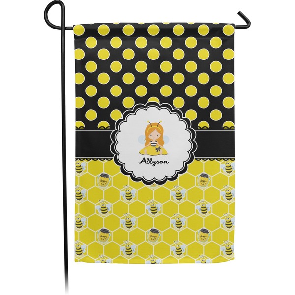 Custom Honeycomb, Bees & Polka Dots Small Garden Flag - Double Sided w/ Name or Text