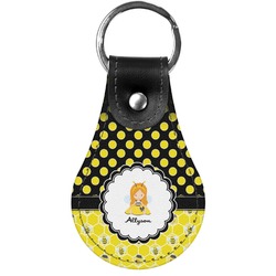 Honeycomb, Bees & Polka Dots Genuine Leather Keychain (Personalized)