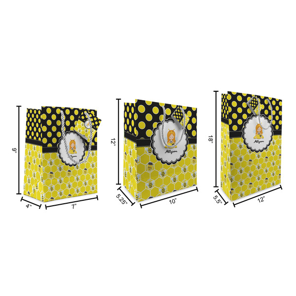 Honeycomb, Bees & Polka Dots Gift Bags - All Sizes - Dimensions