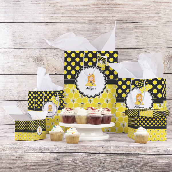 Honeycomb, Bees & Polka Dots Gift Bags - In Context