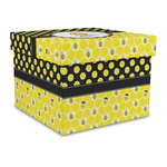 Honeycomb, Bees & Polka Dots Gift Box with Lid - Canvas Wrapped - Large (Personalized)